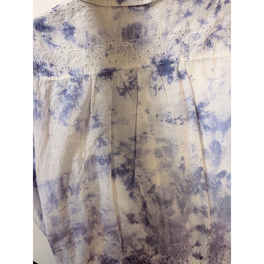 Pilcro Button Down Shirt Women S Blue White Excellent Tie Dye Eyelet Boho - Picture 6 of 7